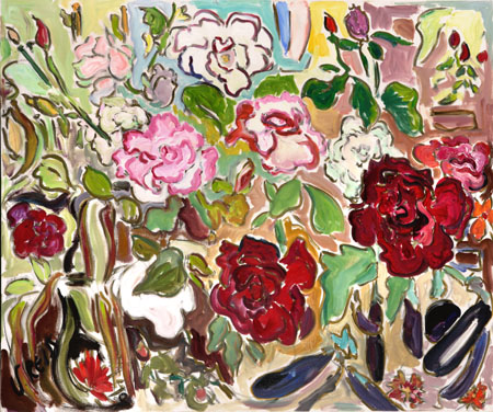 'Roses and Japanese Eggplant' oil on canvas 35x42